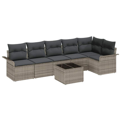 Set Divano da Giardino con cuscino 7 pcs Grigio Poly Rattan | homemem39