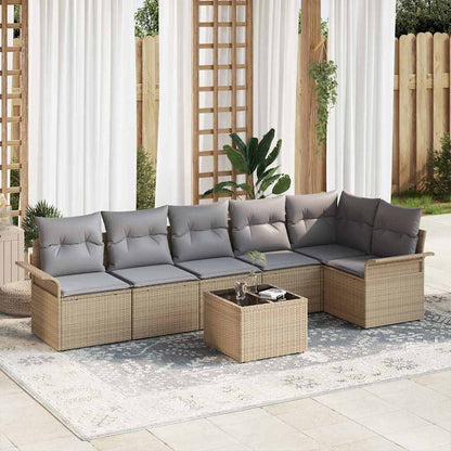 Set Divano da Giardino con cuscino 7 pcs Beige Poly Rattan | homemem39