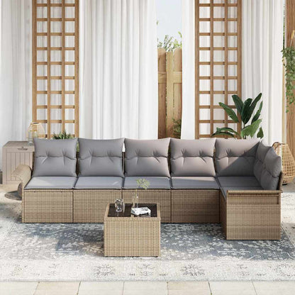 Set Divano da Giardino con cuscino 7 pcs Beige Poly Rattan | homemem39