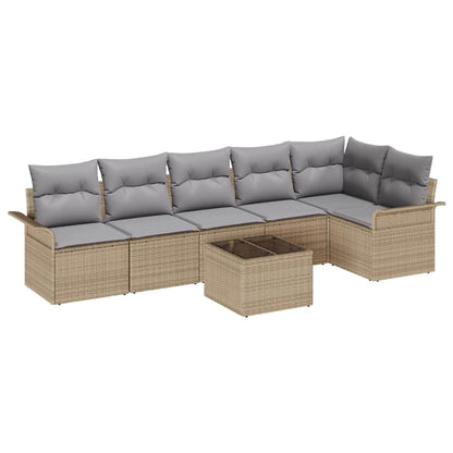Set Divano da Giardino con cuscino 7 pcs Beige Poly Rattan | homemem39