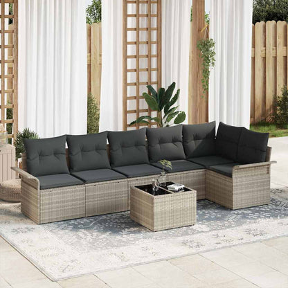 Set Divano da Giardino 7 pcs Grigio chiaro Poly Rattan | homemem39