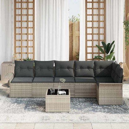 Set Divano da Giardino 7 pcs Grigio chiaro Poly Rattan | homemem39