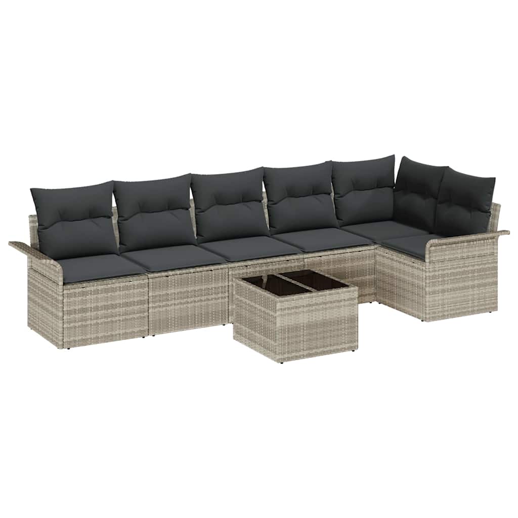 Set Divano da Giardino 7 pcs Grigio chiaro Poly Rattan | homemem39