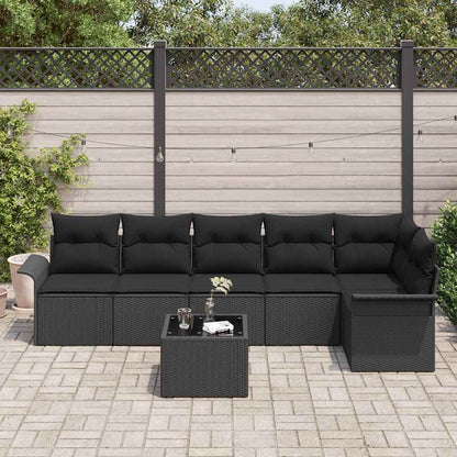Set Divano da Giardino con cuscino 7 pcs Nero Poly Rattan | homemem39