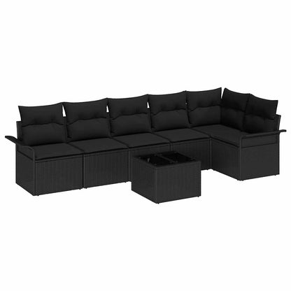 Set Divano da Giardino con cuscino 7 pcs Nero Poly Rattan | homemem39