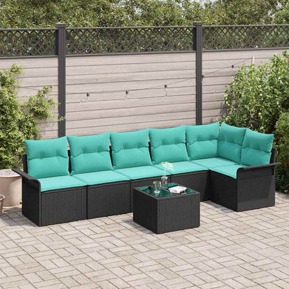 Set Divano da Giardino con cuscino 7 pcs Nero Poly Rattan | homemem39