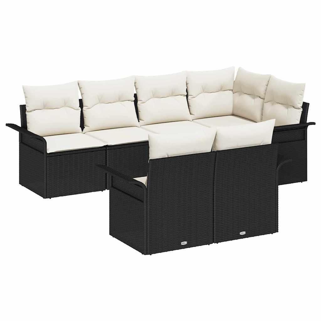Set Divano da Giardino con cuscino 7 pcs Nero Poly Rattan | homemem39