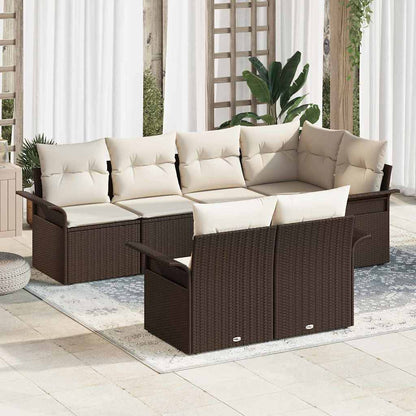 Set Divano da Giardino con cuscino 7 pcs Marrone Poly Rattan | homemem39