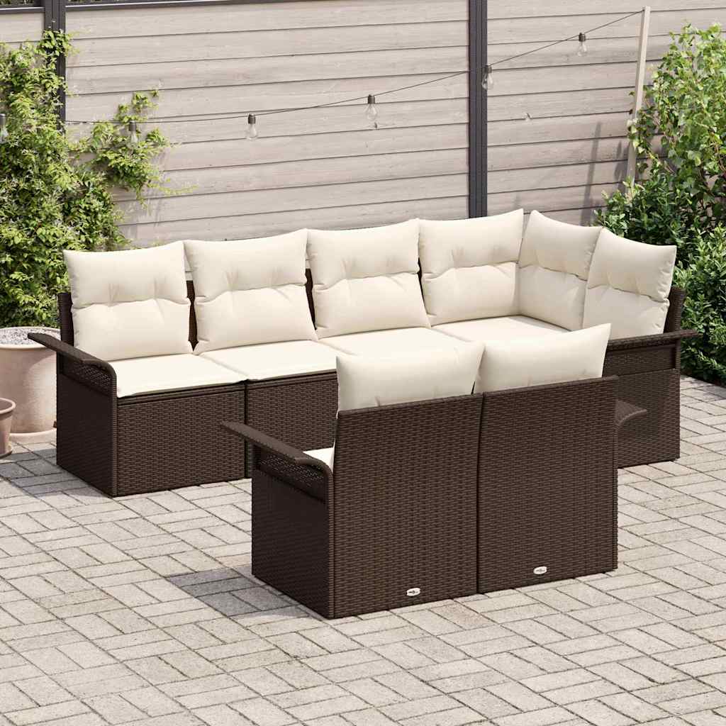 Set Divano da Giardino con cuscino 7 pcs Marrone Poly Rattan | homemem39