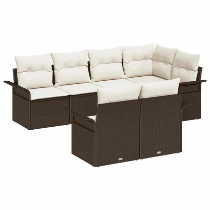 Set Divano da Giardino con cuscino 7 pcs Marrone Poly Rattan | homemem39