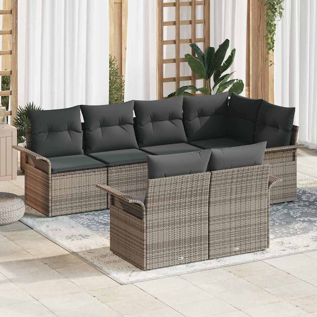 Set Divano da Giardino con cuscino 7 pcs Grigio Poly Rattan | homemem39