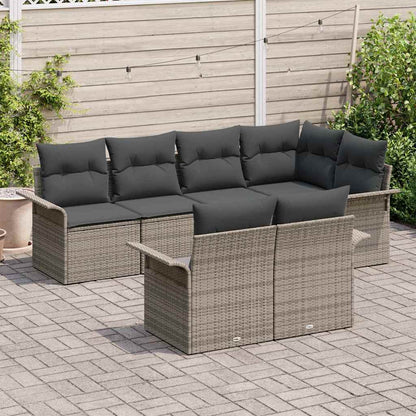 Set Divano da Giardino con cuscino 7 pcs Grigio Poly Rattan | homemem39
