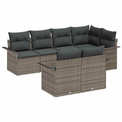 Set Divano da Giardino con cuscino 7 pcs Grigio Poly Rattan | homemem39