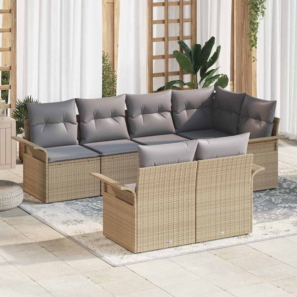 Set Divano da Giardino con cuscino 7 pcs Beige Poly Rattan | homemem39