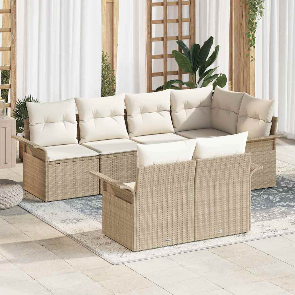 Set Divano da Giardino con cuscino 7 pcs Beige Poly Rattan | homemem39