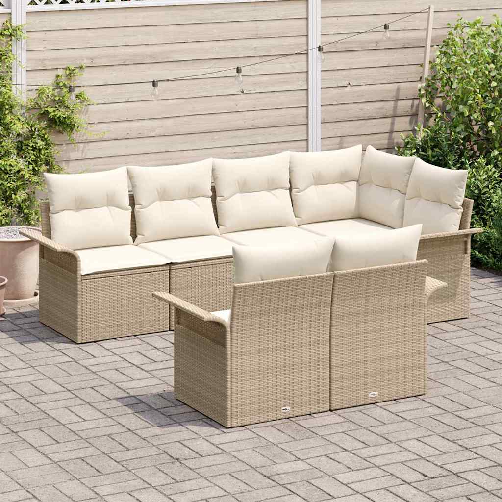 Set Divano da Giardino con cuscino 7 pcs Beige Poly Rattan | homemem39