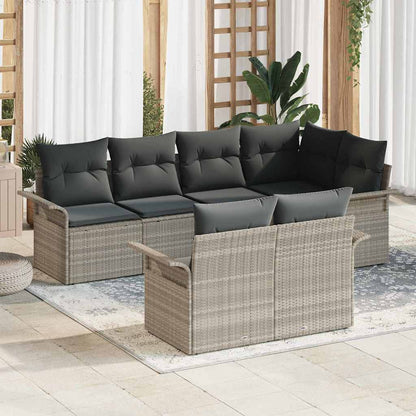 Set Divano da Giardino 7 pcs Grigio chiaro Poly Rattan | homemem39