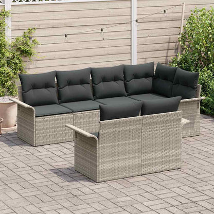 Set Divano da Giardino 7 pcs Grigio chiaro Poly Rattan | homemem39
