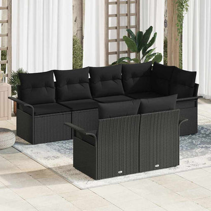 Set Divano da Giardino con cuscino 7 pcs Nero Poly Rattan | homemem39