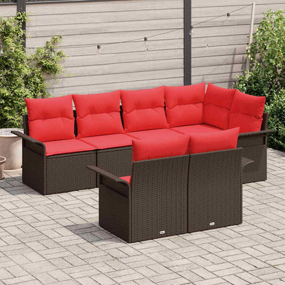 Set Divano da Giardino con cuscino 7 pcs Marrone Poly Rattan | homemem39