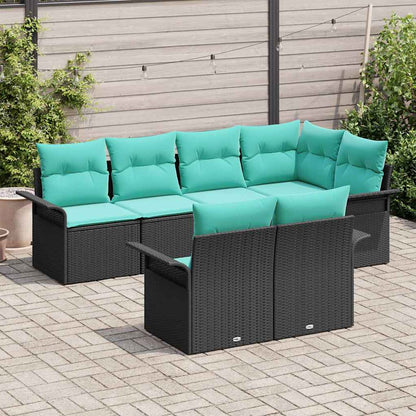 Set Divano da Giardino con cuscino 7 pcs Nero Poly Rattan | homemem39