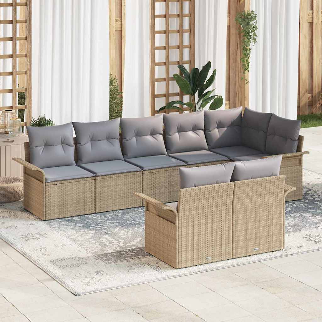 Set Divano da Giardino con archiviazione 8 pcs Beige polyrattan | homemem39