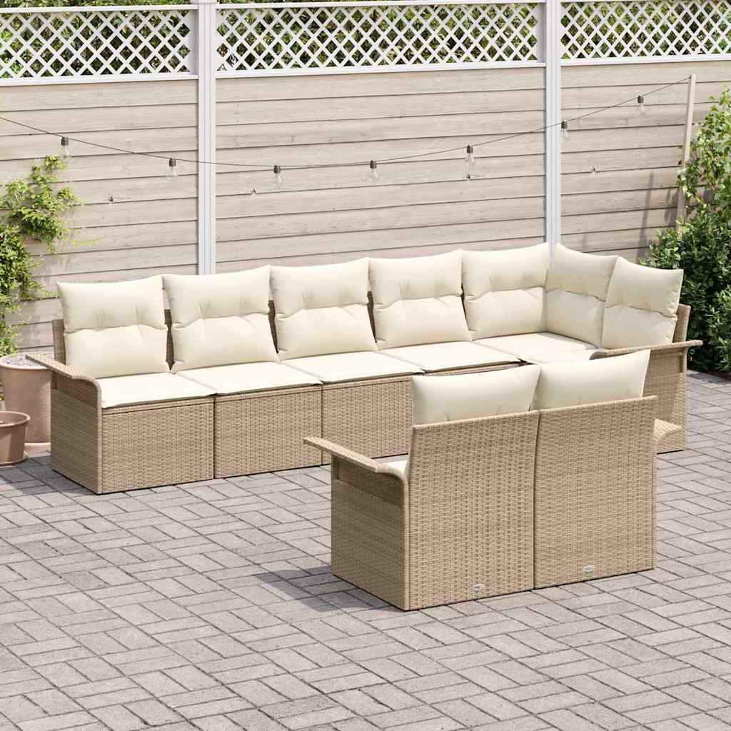 Set Divano da Giardino con archiviazione 8 pcs Beige polyrattan | homemem39