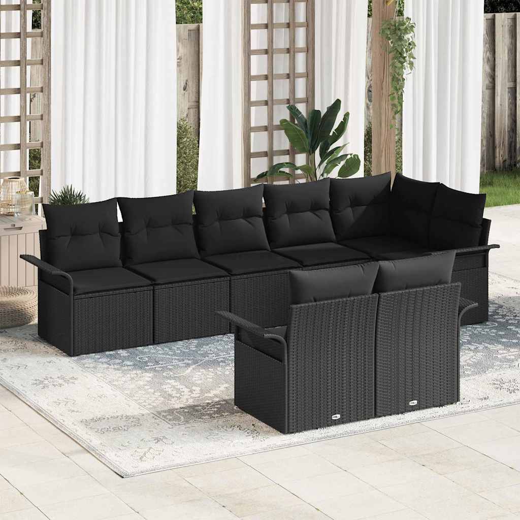 Set Divano da Giardino con archiviazione 8 pcs Nero polyrattan | homemem39