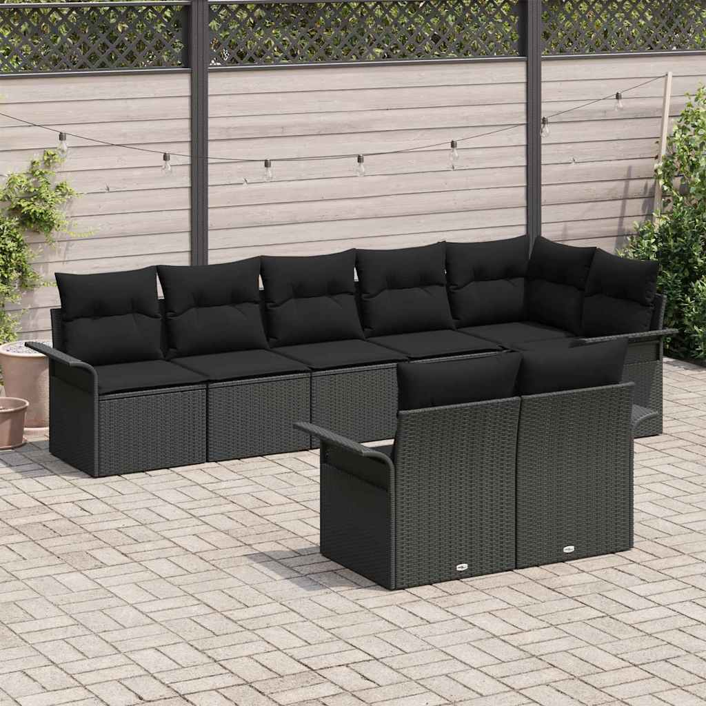Set Divano da Giardino con archiviazione 8 pcs Nero polyrattan | homemem39