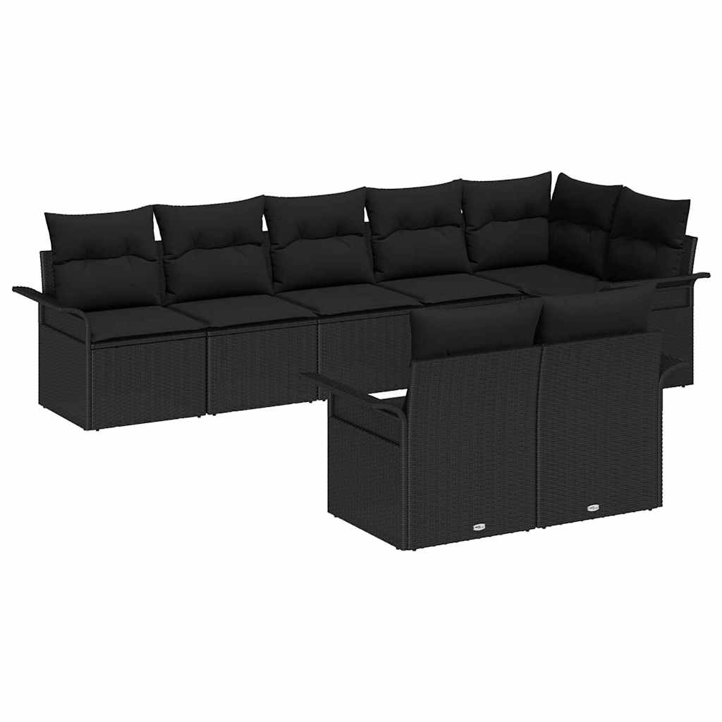 Set Divano da Giardino con archiviazione 8 pcs Nero polyrattan | homemem39