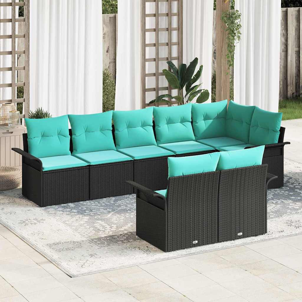 Set Divano da Giardino con archiviazione 8 pcs Nero polyrattan | homemem39