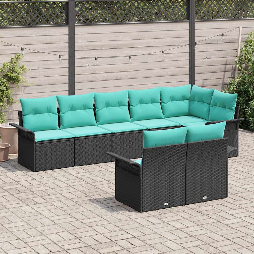 Set Divano da Giardino con archiviazione 8 pcs Nero polyrattan | homemem39