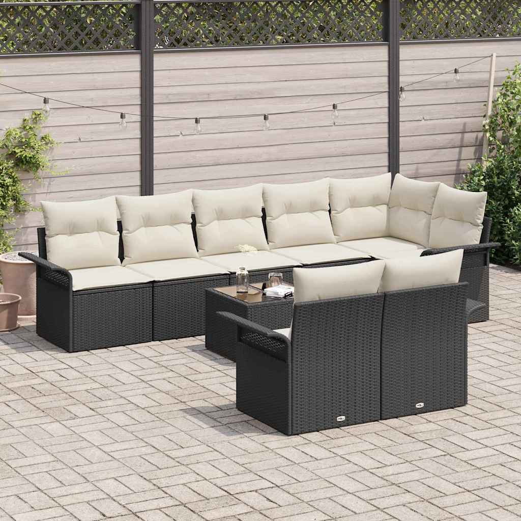 Set Divano da Giardino con archiviazione 9 pcs Nero polyrattan | homemem39