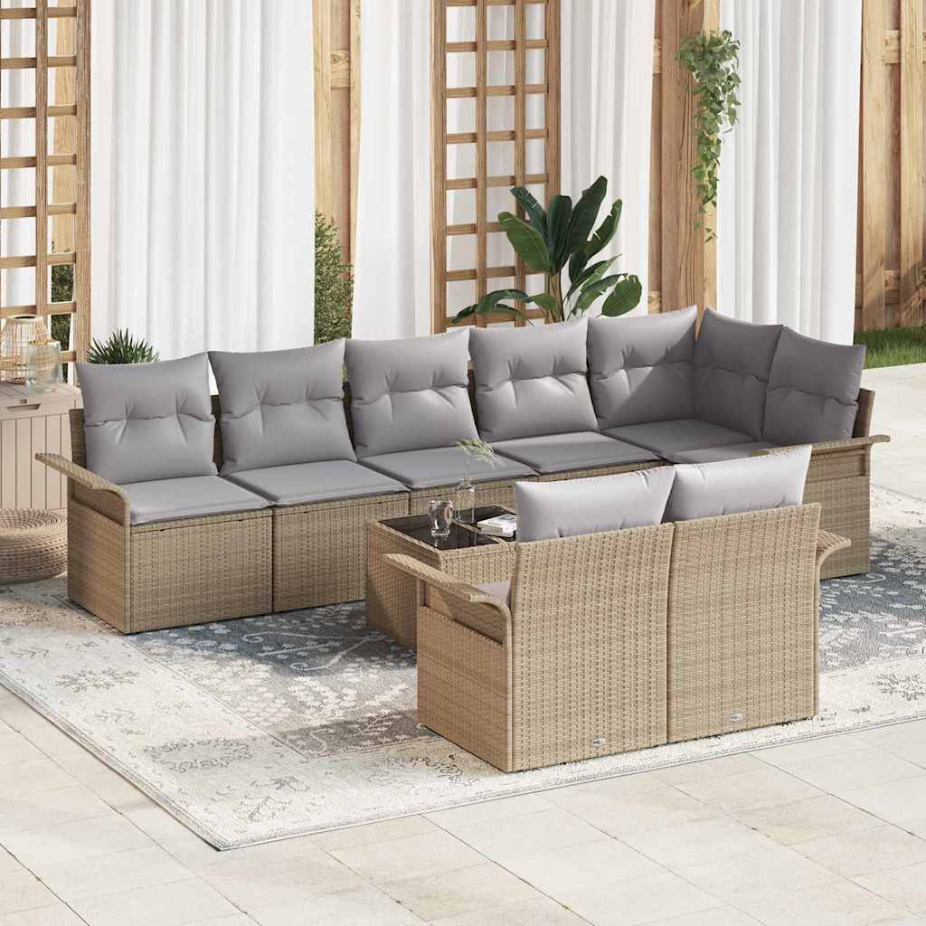 Set Divano da Giardino con archiviazione 9 pcs Beige polyrattan | homemem39