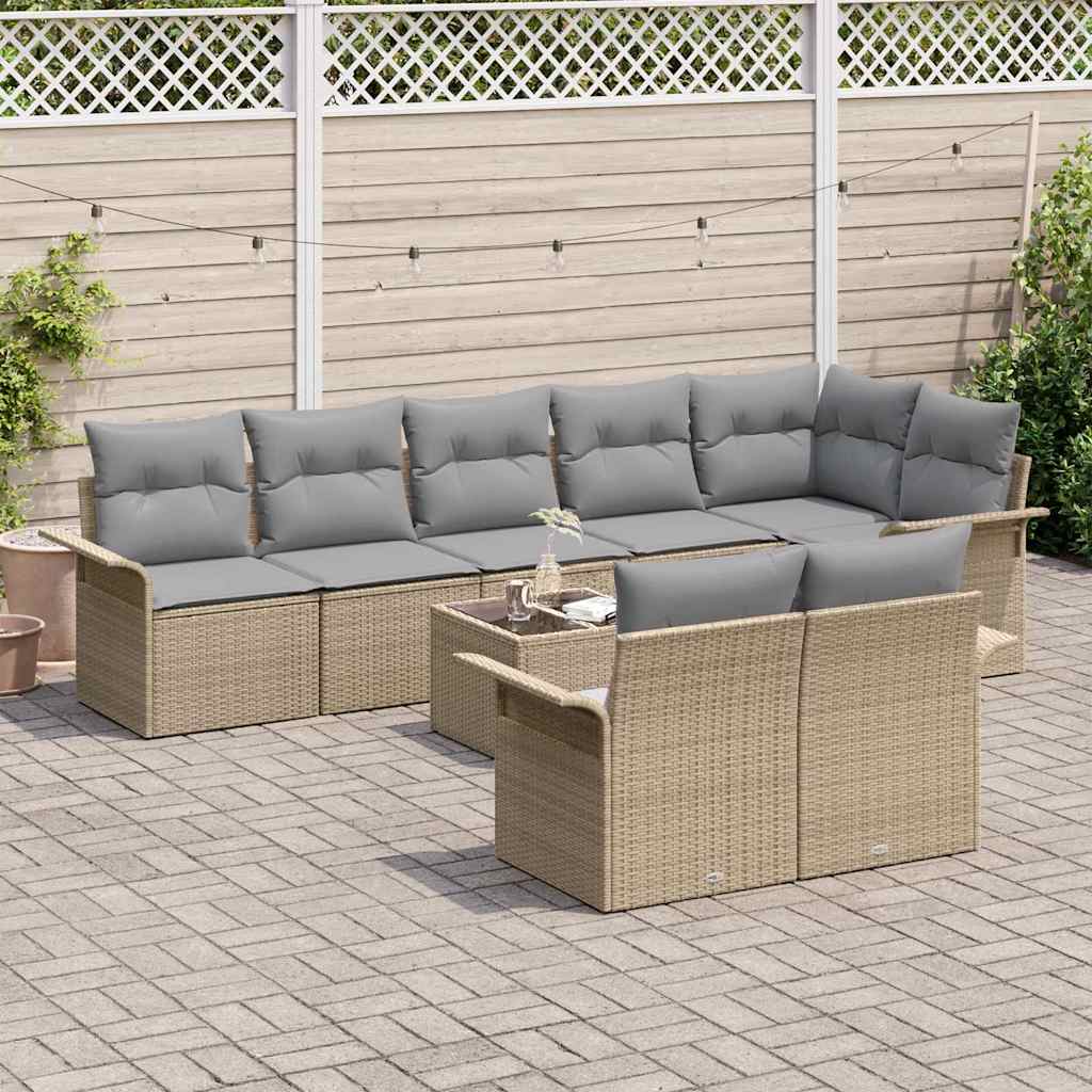 Set Divano da Giardino con archiviazione 9 pcs Beige polyrattan | homemem39