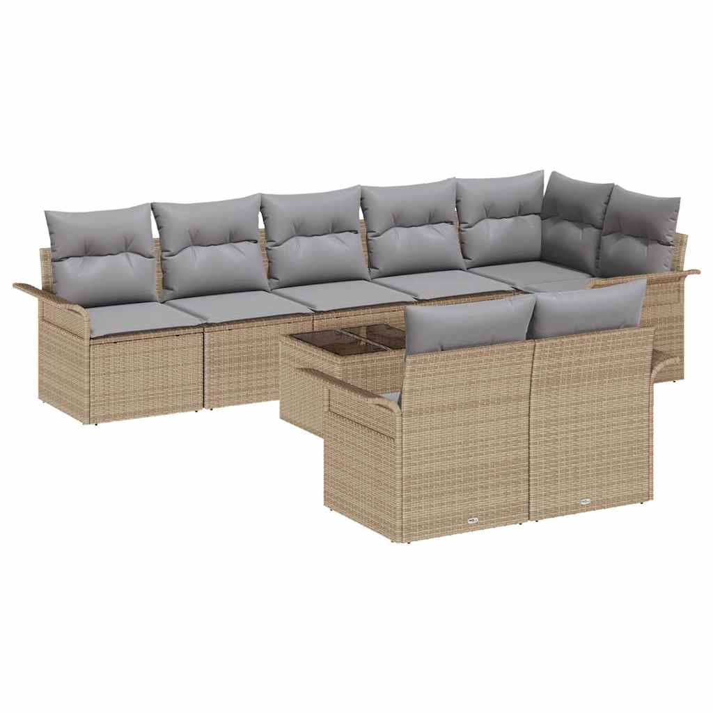 Set Divano da Giardino con archiviazione 9 pcs Beige polyrattan | homemem39