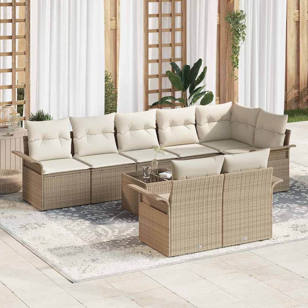 Set Divano da Giardino con archiviazione 9 pcs Beige polyrattan | homemem39