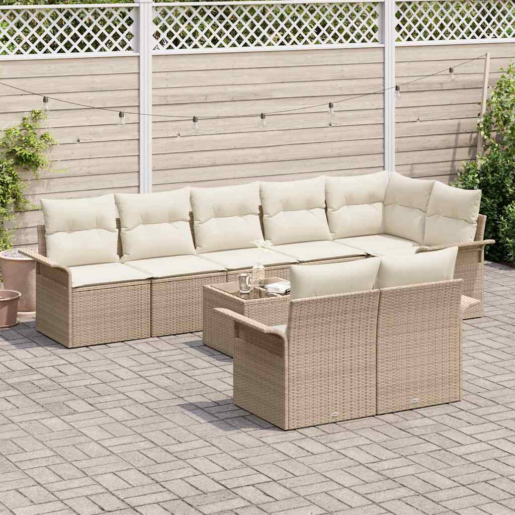 Set Divano da Giardino con archiviazione 9 pcs Beige polyrattan | homemem39