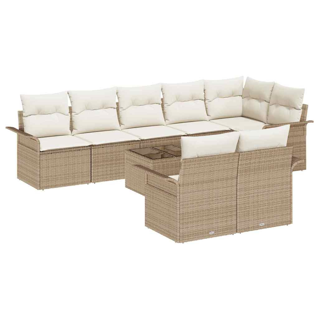 Set Divano da Giardino con archiviazione 9 pcs Beige polyrattan | homemem39