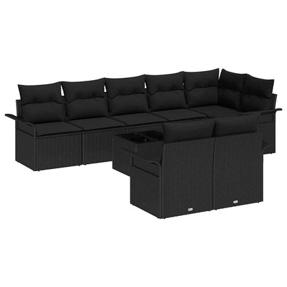 Set Divano da Giardino con archiviazione 9 pcs Nero polyrattan | homemem39