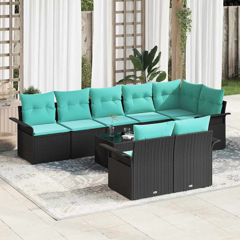 Set Divano da Giardino con archiviazione 9 pcs Nero polyrattan | homemem39