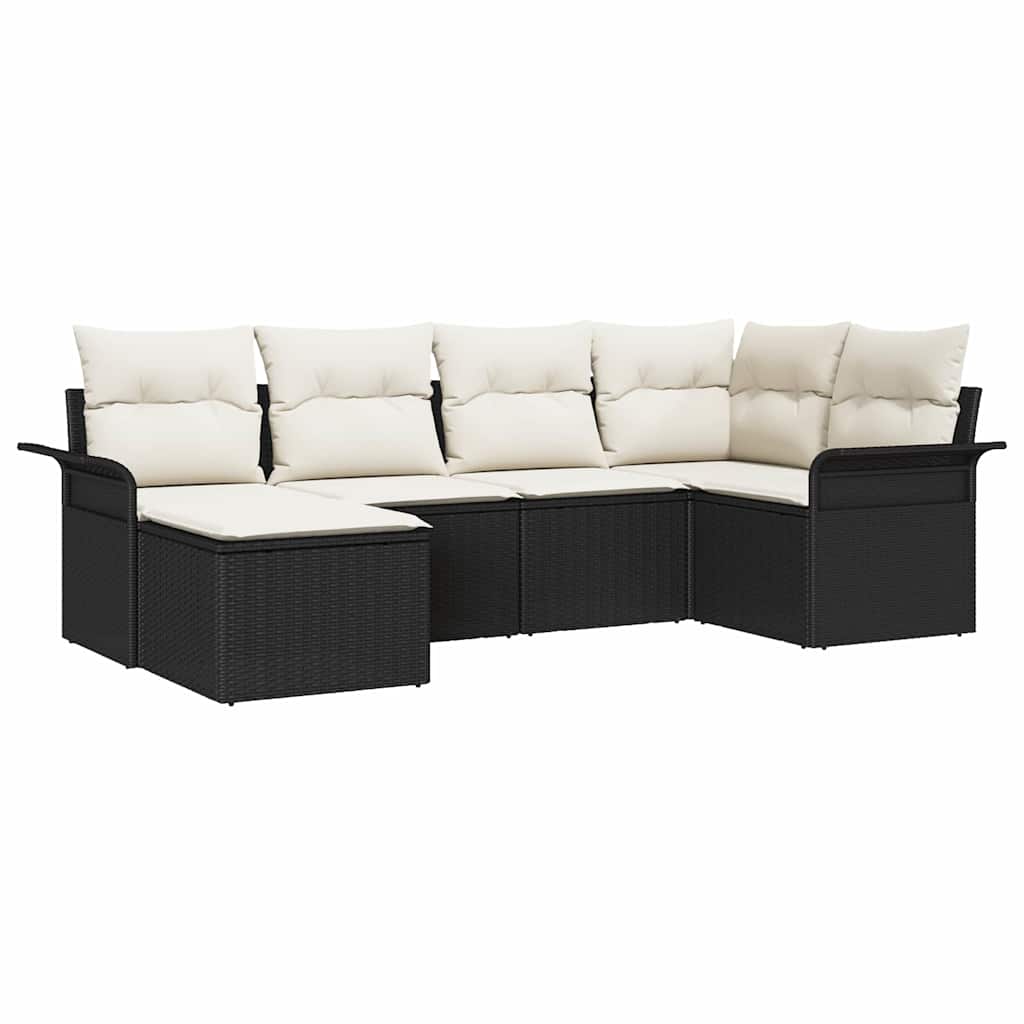 Set Divano da Giardino con archiviazione 6 pcs Nero polyrattan | homemem39