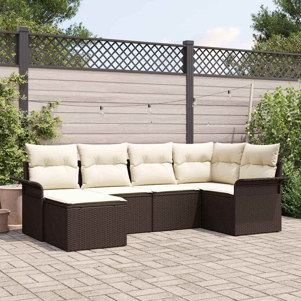 Set Divano da Giardino con cuscino 6 pcs Marrone Poly Rattan | homemem39