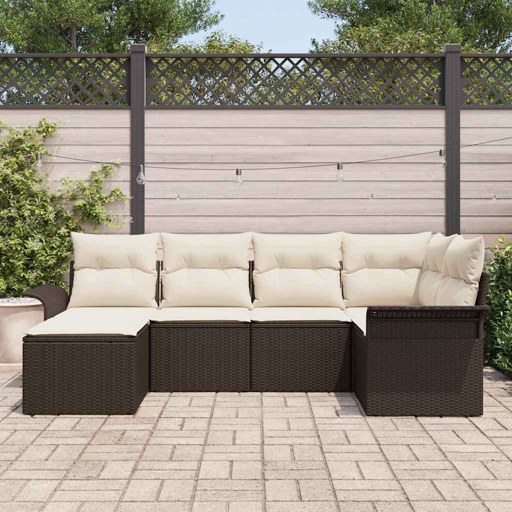 Set Divano da Giardino con cuscino 6 pcs Marrone Poly Rattan | homemem39