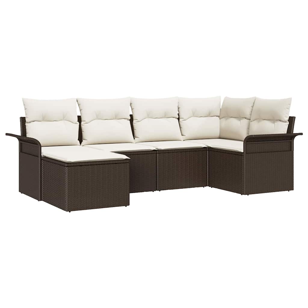 Set Divano da Giardino con cuscino 6 pcs Marrone Poly Rattan | homemem39