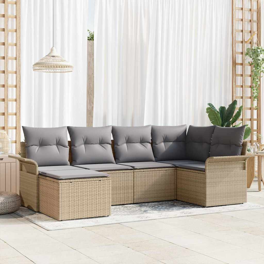 Set Divano da Giardino con archiviazione 6 pcs Beige polyrattan | homemem39