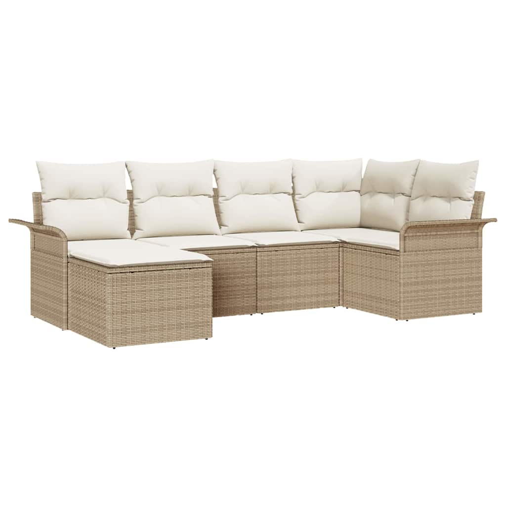 Set Divano da Giardino con archiviazione 6 pcs Beige polyrattan | homemem39