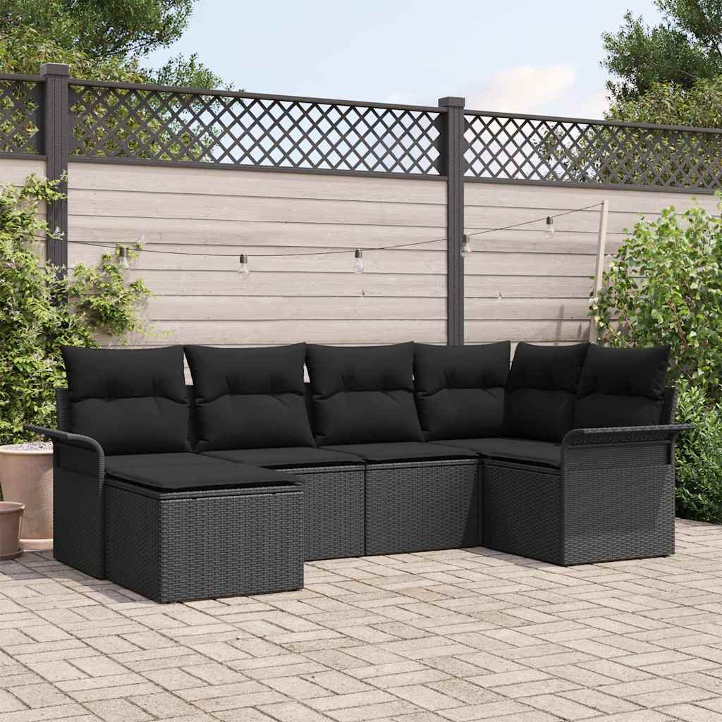 Set Divano da Giardino con archiviazione 6 pcs Nero polyrattan | homemem39