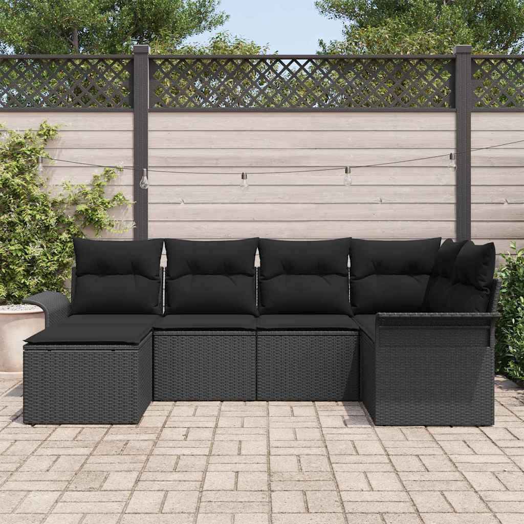 Set Divano da Giardino con archiviazione 6 pcs Nero polyrattan | homemem39