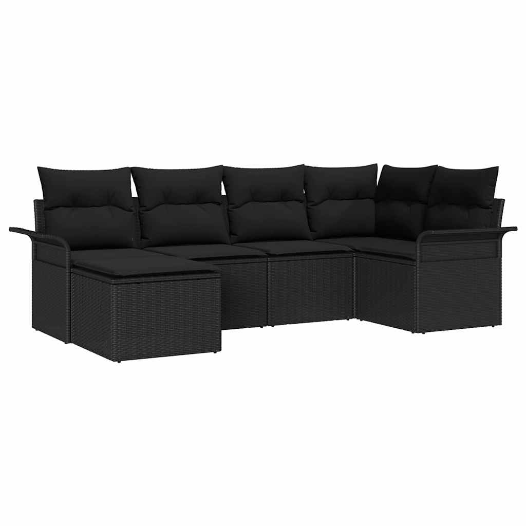 Set Divano da Giardino con archiviazione 6 pcs Nero polyrattan | homemem39